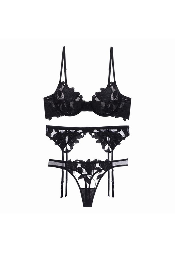 Intica - Komplet bielizny z delikatnym zdobieniem na wyjątkowe okazje Miyako. Kolor: czarny. Materiał: materiał. Wzór: aplikacja