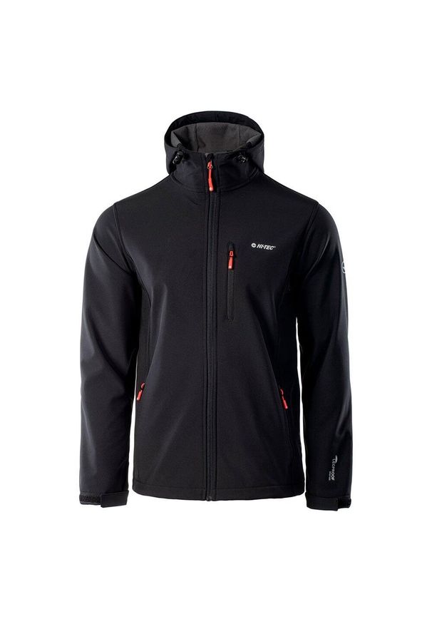 Hi-tec - Kurtka Softshell Męska Caen. Kolor: czarny, wielokolorowy, pomarańczowy. Materiał: softshell. Sport: turystyka piesza