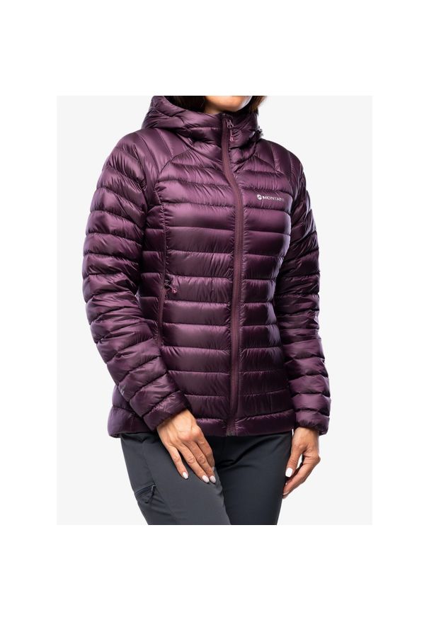 Kurtka puchowa damska Montane Anti-Freeze Hoodie. Kolor: fioletowy, niebieski, wielokolorowy. Materiał: puch. Sport: wspinaczka