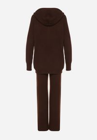 Born2be - Brązowy Komplet Dzianinowy z Wełną Bluza z Kapturem i Szerokie Spodnie Otisela. Kolor: brązowy. Materiał: dzianina, wełna