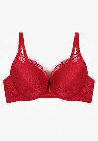 Renee - Bordowy Koronkowy Biustonosz Push Up Nelior. Kolor: czerwony. Materiał: koronka. Rodzaj stanika: push-up. Wzór: koronka