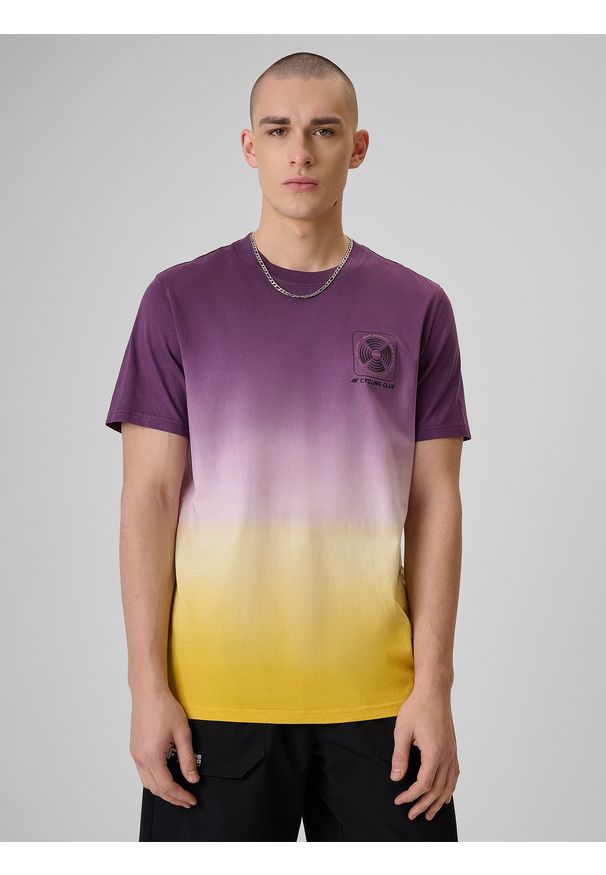 4f - 4F T-shirt relaxed z nadrukiem męski - fioletowy M. Okazja: na co dzień. Kolor: fioletowy. Materiał: materiał, bawełna, dzianina. Wzór: nadruk. Styl: casual