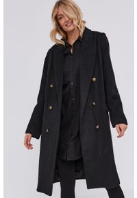 Answear Lab Płaszcz damski kolor czarny przejściowy dwurzędowy. Kolor: czarny. Materiał: materiał. Wzór: gładki. Styl: wakacyjny #2