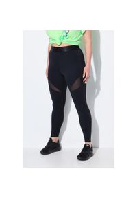 ULLA POPKEN - Damskie Legginsy sportowe wstawka z siateczki szybkoschnące z recyklingu. Kolekcja: plus size. Kolor: czarny. Materiał: elastan, poliamid, materiał