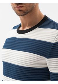 Ombre Clothing - Sweter męski w paski - ciemnoniebieski V1 E189 - XXL. Kolor: niebieski. Materiał: bawełna, dzianina. Wzór: paski. Styl: klasyczny #3