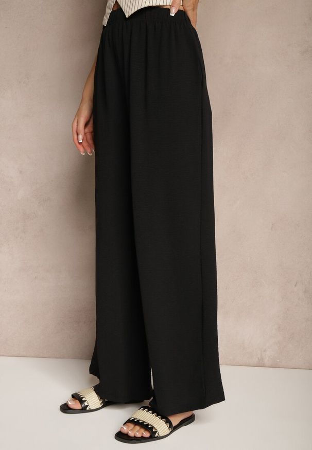 Renee - Czarne Szerokie Spodnie Typu Palazzo High Waist Araneira. Okazja: na co dzień, na spotkanie biznesowe, na spacer. Stan: podwyższony. Kolor: czarny. Styl: biznesowy, elegancki, casual