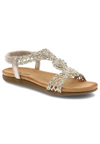 Złote Sandały Artiker Wsuwane Obuwie Damskie. Okazja: na co dzień. Zapięcie: bez zapięcia. Kolor: złoty. Wzór: ze splotem, paski, aplikacja, ażurowy. Sezon: lato. Styl: wakacyjny, casual #1