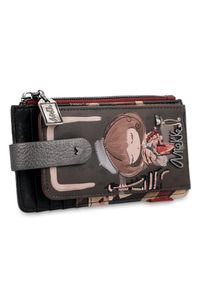 Brązowe Etui Na Karty Anekke Modny Portfel Damski. Kolor: brązowy. Materiał: materiał. Wzór: aplikacja #6