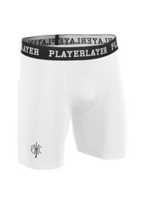 POWERLAYER - Elastyczne szorty dla chłopców PlayerLayer - Komfort i Styl. Kolor: biały. Materiał: lycra, nylon. Długość: krótkie. Sezon: lato. Styl: sportowy