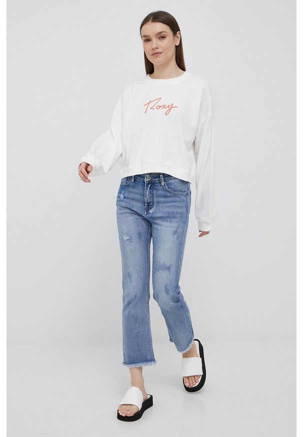 Roxy bluza damska kolor biały z aplikacją. Kolor: biały. Materiał: materiał. Wzór: aplikacja