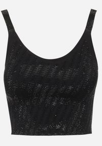 Born2be - Czarny Dopasowany Top z Drobnymi Cyrkoniami Eraina. Kolor: czarny. Długość rękawa: na ramiączkach. Wzór: aplikacja. Styl: elegancki
