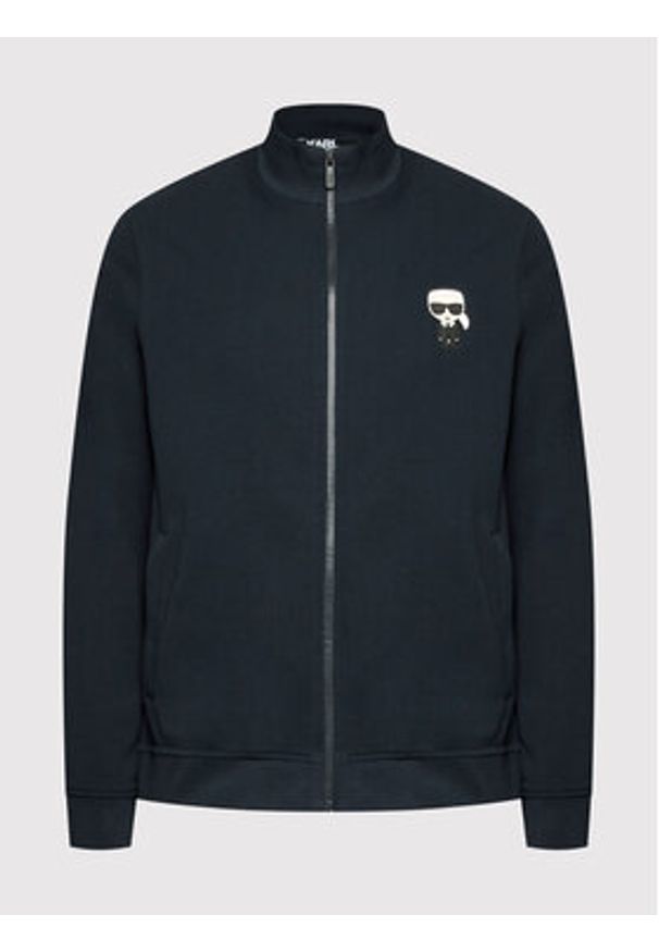 Karl Lagerfeld - KARL LAGERFELD Bluza Zip 705895 500900 Granatowy Regular Fit. Typ kołnierza: dekolt w karo. Kolor: niebieski. Materiał: bawełna