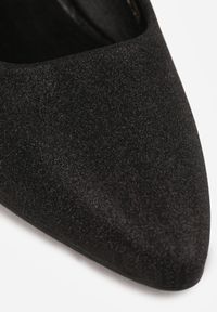 Born2be - Czarne Brokatowe Czółenka Vices na Słupku ze Skórzaną Wkładką Izamine. Okazja: na spotkanie biznesowe. Kolor: czarny. Materiał: skóra. Wzór: aplikacja. Obcas: na słupku. Styl: biznesowy, elegancki, wizytowy. Wysokość obcasa: średni #5