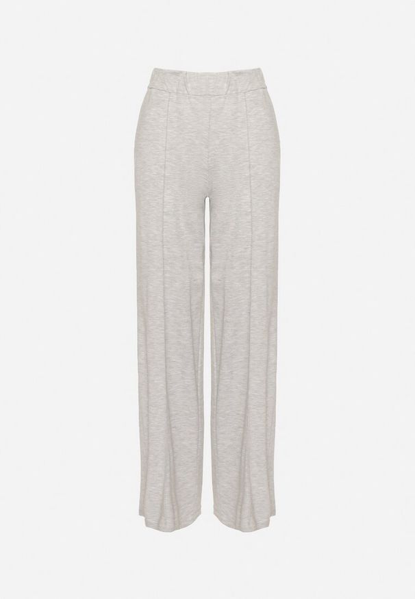 Born2be - Jasnoszare Szerokie Spodnie z Wiskozą w Kant Silhiris. Okazja: do pracy. Kolor: szary. Materiał: wiskoza. Styl: klasyczny, elegancki