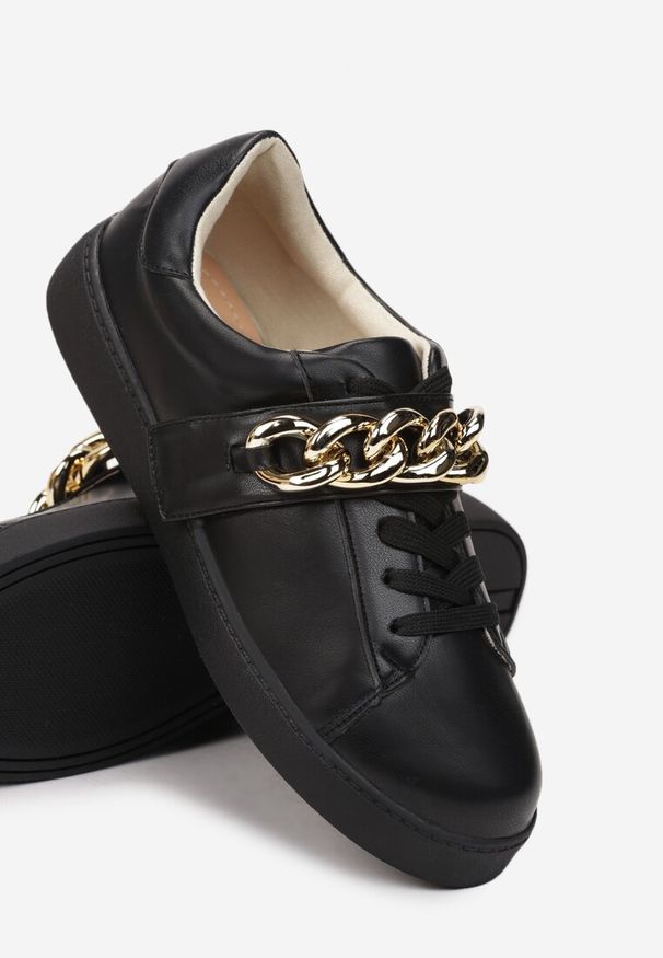 Renee - Czarne Sneakersy Amathista. Wysokość cholewki: przed kostkę. Zapięcie: rzepy. Kolor: czarny. Szerokość cholewki: normalna. Wzór: aplikacja