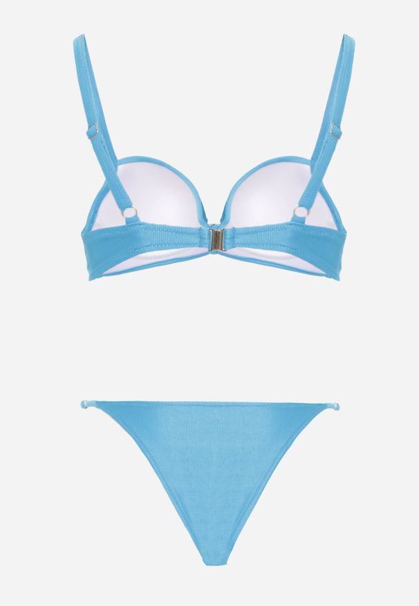 Born2be - Niebieskie Bikini Push-Up Dwuczęściowe z Metalicznymi Ozdobami Asterelia. Kolor: niebieski. Wzór: aplikacja