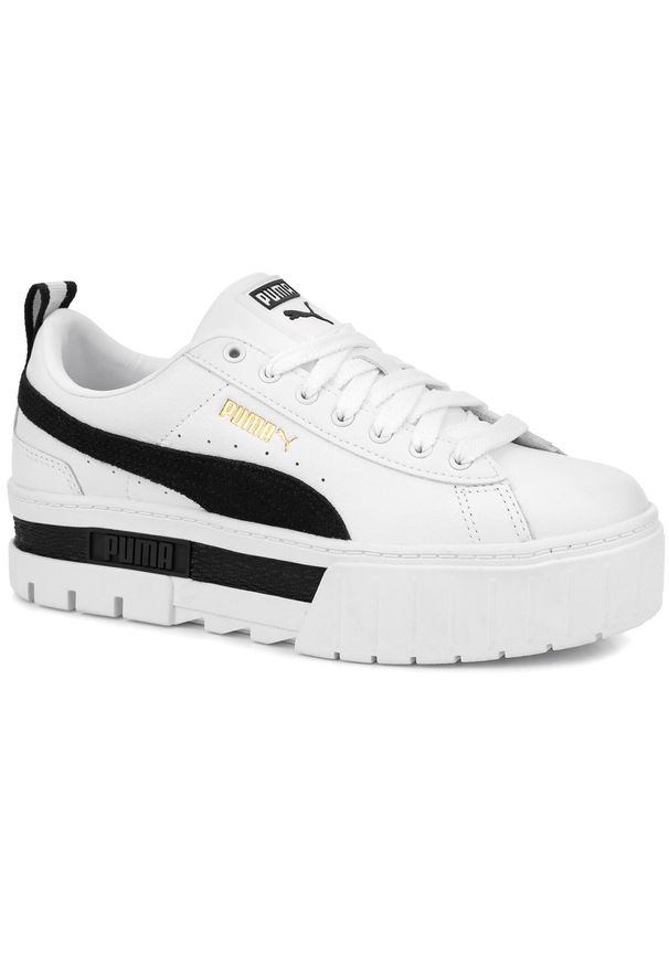Puma - Damskie buty sportowe sneakersy na platformie białe PUMA MAYZE. Kolor: czarny, biały, wielokolorowy. Obcas: na platformie. Sport: turystyka piesza