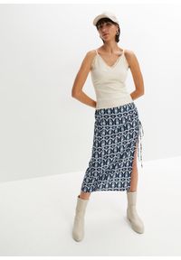 bonprix - Top w prążek, z koronką (2 szt.). Typ kołnierza: dekolt w serek. Kolor: beżowy. Materiał: koronka. Wzór: koronka, prążki #3