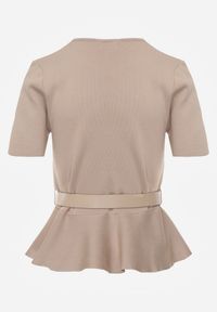 Renee - Beżowa Dzianinowa Bluzka Baskinka z Paskiem i Klamrą Megassa. Kolor: beżowy. Materiał: dzianina #5