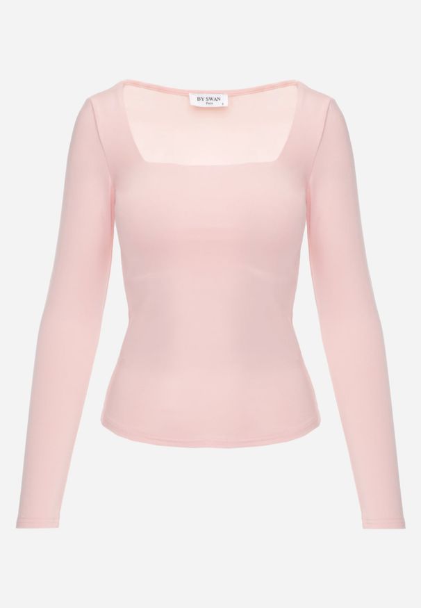 Renee - Jasnoróżowa Bluzka z Elastycznego Materiału o Kwadratowym Dekolcie z Wiskozą Nemosa. Typ kołnierza: dekolt kwadratowy. Kolor: różowy. Materiał: wiskoza, materiał. Długość rękawa: długi rękaw. Długość: długie