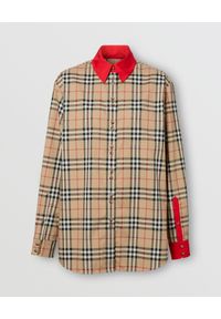 Burberry - BURBERRY - Koszula z kontrastowymi wykończeniami. Okazja: na co dzień. Kolor: beżowy. Materiał: bawełna, elastan. Styl: casual #5