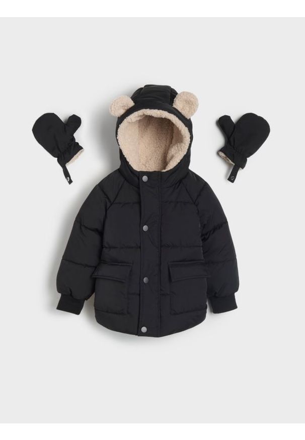Sinsay - Kurtka z kapturem - czarny. Typ kołnierza: kaptur. Kolor: czarny. Materiał: materiał