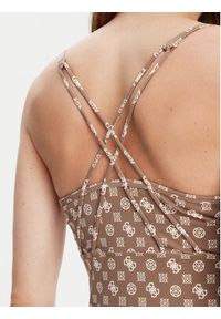 Guess Top V5YP11 MC03W Brązowy Slim Fit. Kolor: brązowy. Materiał: syntetyk #4