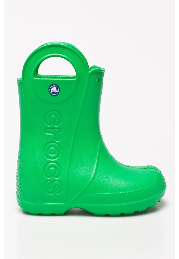 Crocs - Kalosze dziecięce. Nosek buta: okrągły. Kolor: zielony. Materiał: syntetyk, materiał. Szerokość cholewki: normalna. Wzór: gładki