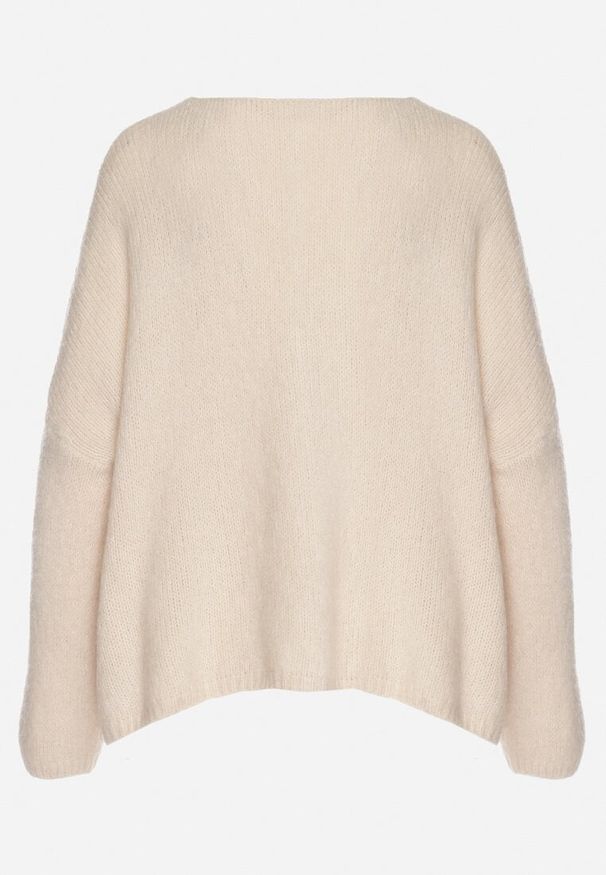 Born2be - Beżowy Kardigan z Dekoltem w Serek z Dzianiny z Wełną i Moherem Lismio. Okazja: na co dzień. Typ kołnierza: dekolt w serek. Kolor: beżowy. Materiał: dzianina, moher, wełna. Styl: casual, elegancki