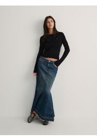 Reserved - Jeansowa spódnica z przeszyciami - indigo jeans. Materiał: jeans
