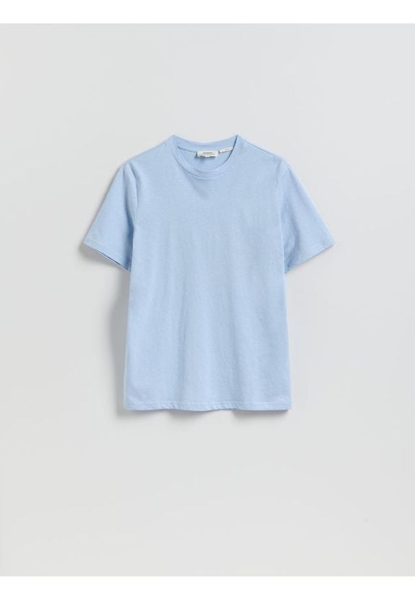 Reserved - T-shirt regular fit z lnem - jasnoniebieski. Kolor: niebieski. Materiał: len