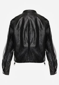 Born2be - Czarna Kurtka Ramoneska Bomberka Ściągana po Bokach Salanthe. Okazja: na co dzień. Kolor: czarny. Materiał: poliester, jeans. Styl: casual #3