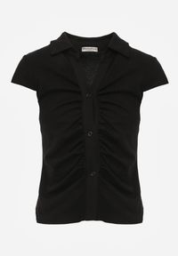 Renee - Czarna Taliowana Koszula z Bawełnianej Dzianiny z Marszczeniem Sonona. Kolor: czarny. Materiał: bawełna, dzianina. Styl: elegancki, klasyczny #4