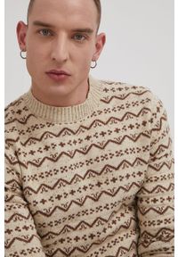 Premium by Jack&Jones Sweter z domieszką wełny męski kolor beżowy. Okazja: na co dzień. Kolor: beżowy. Materiał: wełna. Długość rękawa: długi rękaw. Długość: długie. Styl: casual