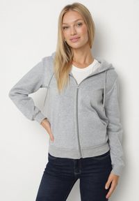 Born2be - Szara Rozpinana Bluza z Kapturem Bawełną i Sznurkami Viltara. Okazja: na co dzień. Typ kołnierza: kaptur. Kolor: szary. Materiał: bawełna. Styl: casual