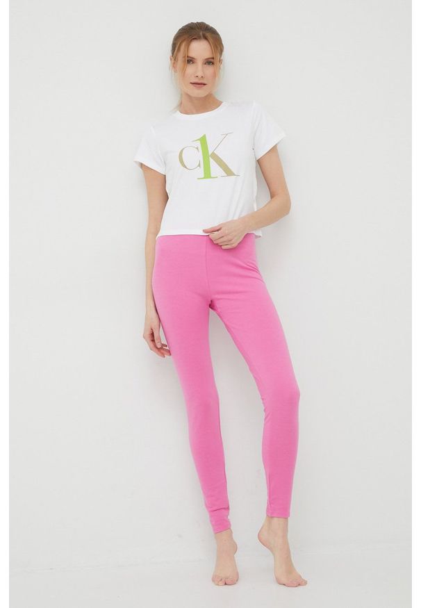 Calvin Klein Underwear legginsy piżamowe damskie kolor fioletowy z nadrukiem. Kolor: różowy. Materiał: dzianina. Wzór: nadruk