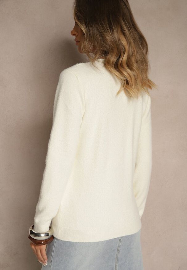 Renee - Jasnobeżowy Sweter z Wełną ze Ściągaczami Furrive. Kolor: beżowy. Materiał: wełna