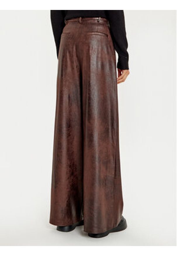Haveone Spodnie z imitacji skóry PVI-M062 Brązowy Wide Leg. Kolor: brązowy. Materiał: skóra