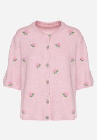Born2be - Różowy Sweter Kardigan z Krótkim Rękawem z Wiskozą w Ozdobny Print Korinelia. Okazja: na co dzień. Kolor: różowy. Materiał: wiskoza. Długość rękawa: krótki rękaw. Długość: krótkie. Wzór: nadruk. Styl: casual, elegancki #5