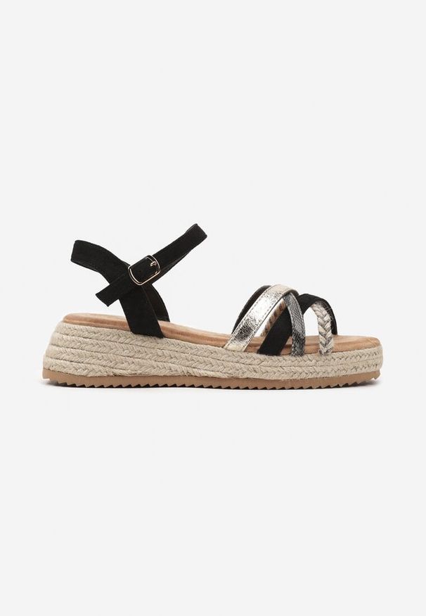 Renee - Czarne Sandały z Plecionym Sznurkiem Dulinea. Okazja: na co dzień. Zapięcie: sprzączka. Kolor: czarny. Styl: boho, elegancki, casual
