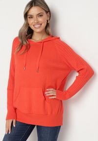 Born2be - Pomarańczowy Sweter z Kapturem i Kieszenią z Domieszką Kaszmiru Neriele. Okazja: na co dzień. Typ kołnierza: kaptur. Kolor: pomarańczowy. Materiał: kaszmir. Wzór: aplikacja. Styl: casual #5