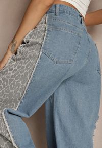 Renee - Niebieskie Jeansy z Bawełny High Waist ze Wzorem Panterki Velliane. Okazja: na co dzień. Stan: podwyższony. Kolor: niebieski. Wzór: motyw zwierzęcy. Styl: casual #3