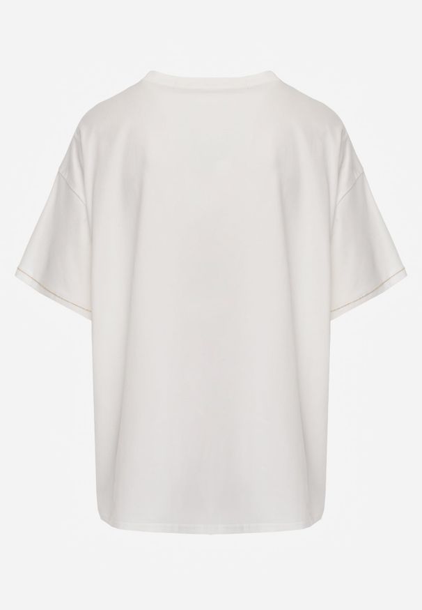 Renee - Biały T-shirt z Bawełny z Motywem Serca i Łańcuszkiem Carilnessa. Okazja: na co dzień. Kolekcja: plus size. Kolor: biały. Materiał: bawełna. Styl: casual, klasyczny