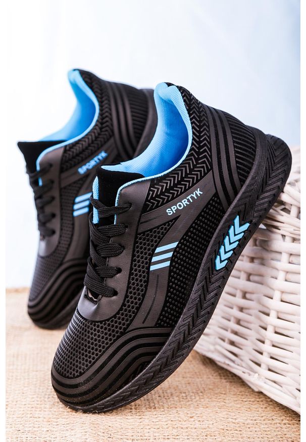 Casu - czarne buty sportowe sznurowane casu 20y01/b. Kolor: czarny, wielokolorowy, niebieski