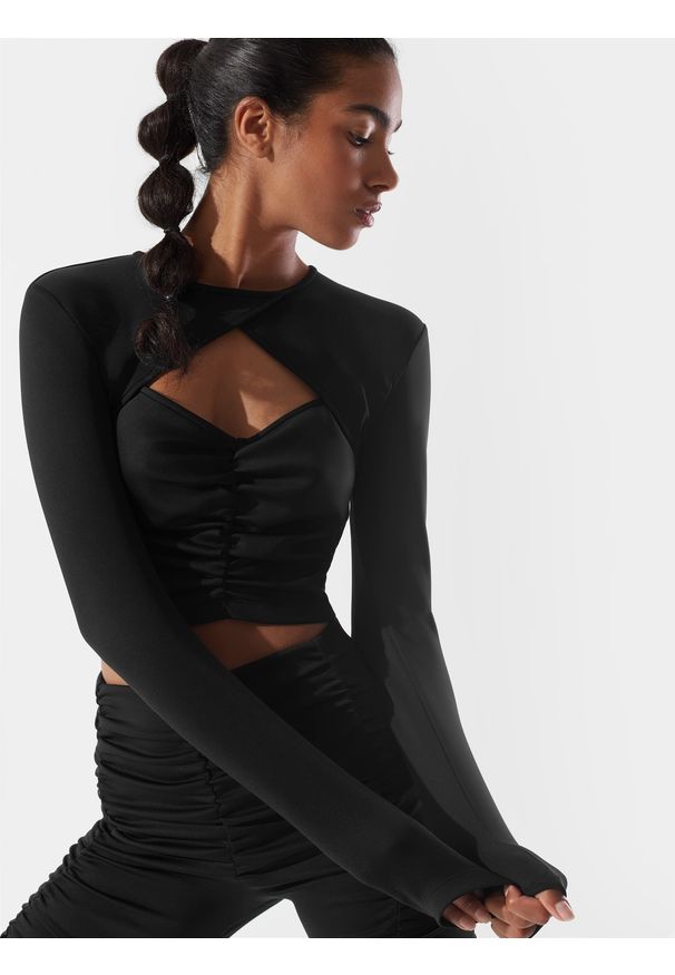 4f - 4F Longsleeve crop-top z materiałów z recyklingu damski 4F x Anna Lewandowska M. Kolor: czarny. Materiał: materiał. Długość rękawa: długi rękaw. Długość: krótkie. Styl: sportowy