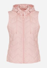 Born2be - Różowa Kamizelka Pikowana z Odpinanym Kapturem Ariluna. Okazja: na co dzień. Kolor: różowy. Materiał: jeans. Styl: casual, elegancki, sportowy #4