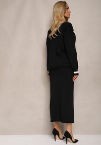 Renee - Czarny Wiskozowy Komplet Kardigan na Guziki z Lamówką i Dopasowana Spódnica Tamorin. Kolor: czarny. Materiał: wiskoza #3