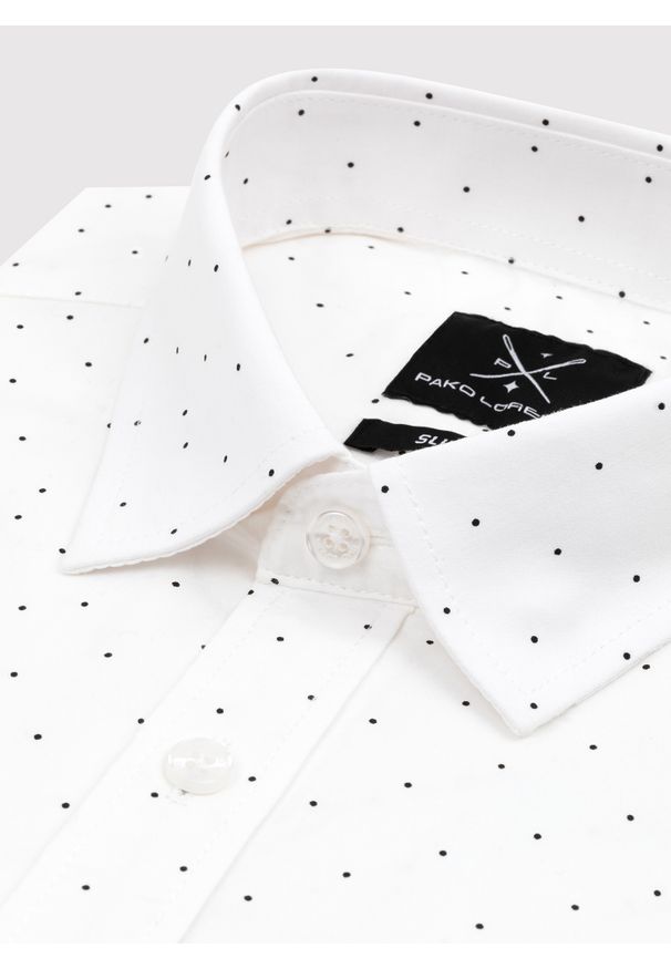 PAKO LORENTE – Biała koszula męska w czarne kropki P24SF-1X-001-B-S - Pako Lorente. Okazja: na co dzień. Kolor: czarny, wielokolorowy, biały. Długość rękawa: długi rękaw. Długość: długie. Wzór: kropki. Styl: casual, elegancki
