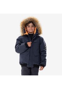 quechua - Kurtka turystyczna dla dzieci Quechua SH100 -6,5°C wodoodporna. Typ kołnierza: kołnierzyk stójkowy. Kolor: pomarańczowy, wielokolorowy, niebieski. Materiał: polar, futro