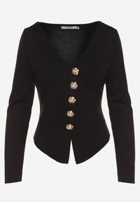 Born2be - Czarny Sweter z Wiskozą Ozdobiony Guzikami Zetisae. Okazja: na co dzień. Kolor: czarny. Materiał: wiskoza. Wzór: aplikacja. Styl: klasyczny, casual, elegancki #3